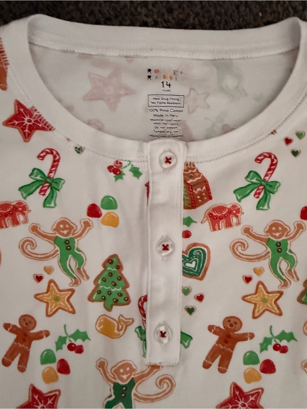 Roller rabbit Kids' White Holiday Gingerbread Pajama Top